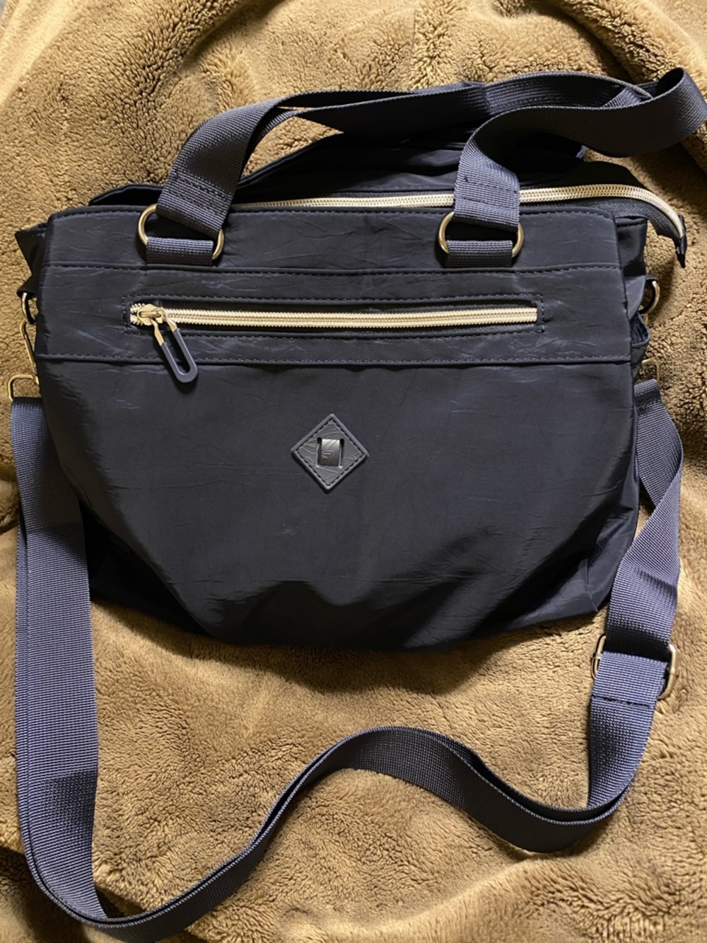 Colorful Fox Nylon Crossbody Tote in Navy with Silver Hardware